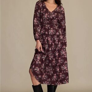 Lucky Brand Plum Floral Peasant Midi Dress